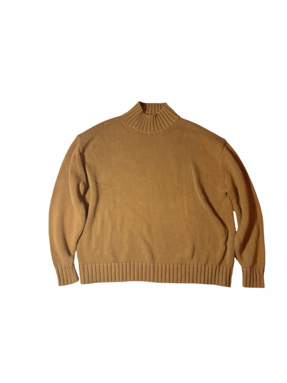 Slow Love 100% Cotton Chunky Knit Turtleneck Sweater Tan Minimalist L